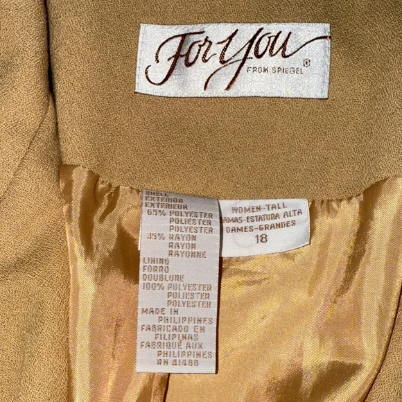 For You Jacket Tank Dress Lined Pants 3-Piece Suit Set Vintage Size 18 Camel - Picture 12 of 14